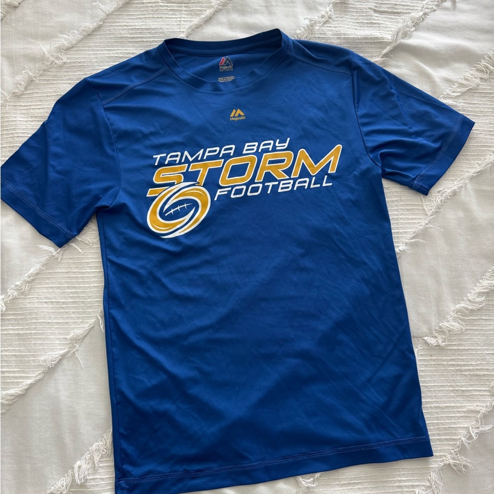 Majestic Blue Tee with Red & Black Logo